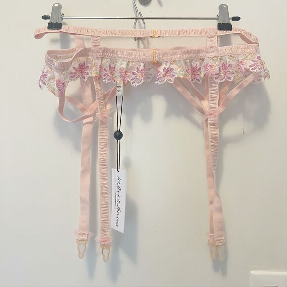 For Love & Lemons Pink Bloom Shimmer Cutout Caged Garter Size XL - Picture 9 of 10